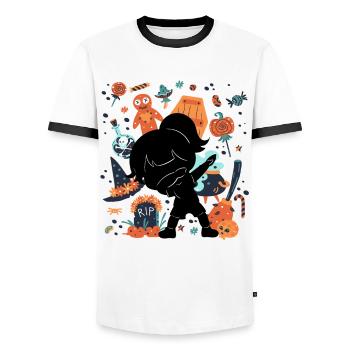 Funny Girl Child Silhouette Spooky - Men's Ringer Shirt - white/black - Front - AI Model Female 172 light (172cm) & AI Model Male 178 dark (178cm)