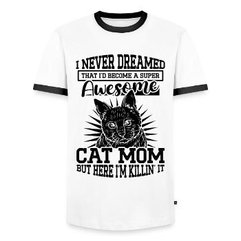 Super Cat Mom Cat Cat Lover - Men's Ringer Shirt - white/black - Front - AI Model Female 172 light (172cm) & AI Model Male 178 dark (178cm)