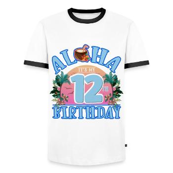Aloha C’est mon 12ème anniversaire Noix de - T-shirt contrasté Homme - blanc/noir - Devant - AI Model Female 172 light (172cm) & AI Model Male 178 dark (178cm)
