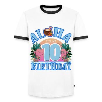 Aloha C’est mon 10ème anniversaire Noix de - T-shirt contrasté Homme - blanc/noir - Devant - AI Model Female 172 light (172cm) & AI Model Male 178 dark (178cm)