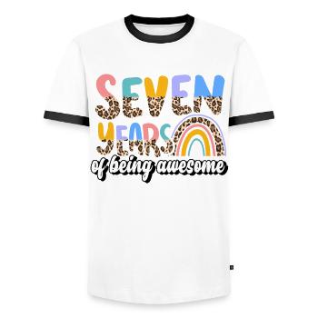 Seven Years Of Being Awesome Animal Skin Pattern - Men's Ringer Shirt - white/black - Front - AI Model Female 172 light (172cm) & AI Model Male 178 dark (178cm)
