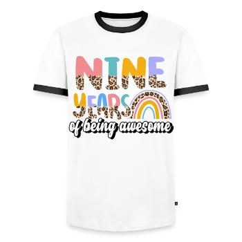 Nine Years Of Being Awesome Animal Skin Pattern - Men's Ringer Shirt - white/black - Front - AI Model Female 172 light (172cm) & AI Model Male 178 dark (178cm)