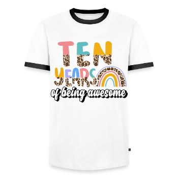 Ten Years Awesome Animal Skin Pattern Birthday - Men's Ringer Shirt - white/black - Front - AI Model Female 172 light (172cm) & AI Model Male 178 dark (178cm)