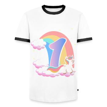 1 Unicorn Rainbow Clouds Little Pony 1. - Men's Ringer Shirt - white/black - Front - AI Model Female 172 light (172cm) & AI Model Male 178 dark (178cm)