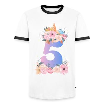 5 Einhorn Krone Niedlicher Blumenstrauß Zum 5. - Männer Kontrast-T-Shirt - Weiß/Schwarz - Vorne - AI Model Female 172 light (172cm) & AI Model Male 178 dark (178cm)