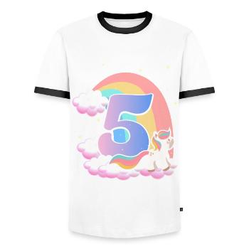 5 Unicorn Rainbow Clouds Little Pony 5. - Men's Ringer Shirt - white/black - Front - AI Model Female 172 light (172cm) & AI Model Male 178 dark (178cm)