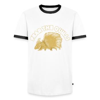 Stachlige Nagetier Fear the Quills Stachelschwein - Männer Kontrast-T-Shirt - Weiß/Schwarz - Vorne - AI Model Female 172 light (172cm) & AI Model Male 178 dark (178cm)