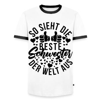 Beste Schwester Der Welt Aus Lustig Schwesterchen - Männer Kontrast-T-Shirt - Weiß/Schwarz - Vorne - AI Model Female 172 light (172cm) & AI Model Male 178 dark (178cm)