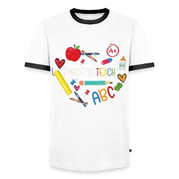Gemacht, um Universitätsstudenten Schullehrer zu unterrichten - Männer Kontrast-T-Shirt - Weiß/Schwarz - Vorne - AI Model Female 172 light (172cm) & AI Model Male 178 dark (178cm)