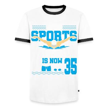 Cette légende du sport a maintenant 35 ans et nage - T-shirt contrasté Homme - blanc/noir - Devant - AI Model Female 172 light (172cm) & AI Model Male 178 dark (178cm)