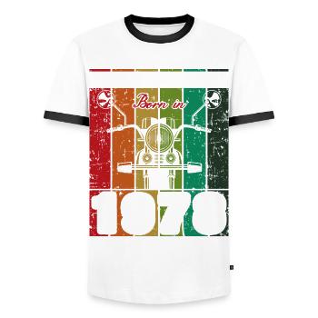 Best Of 70's Geboren 1978 Klassisches Motorrad - Männer Kontrast-T-Shirt - Weiß/Schwarz - Vorne - AI Model Female 172 light (172cm) & AI Model Male 178 dark (178cm)