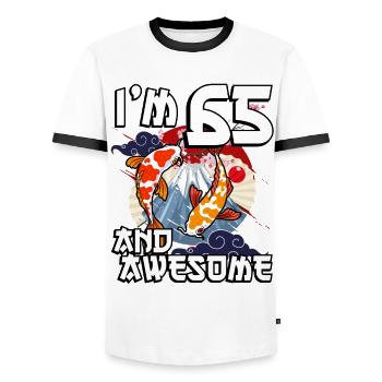 Ich Bin 65 Und Awesome Japanischer Karpfen Koi - Männer Kontrast-T-Shirt - Weiß/Schwarz - Vorne - AI Model Female 172 light (172cm) & AI Model Male 178 dark (178cm)