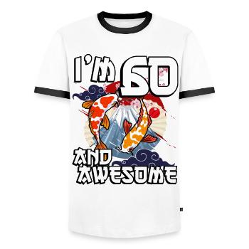 Ich Bin 60 Und Awesome Japanischer Karpfen Koi - Männer Kontrast-T-Shirt - Weiß/Schwarz - Vorne - AI Model Female 172 light (172cm) & AI Model Male 178 dark (178cm)
