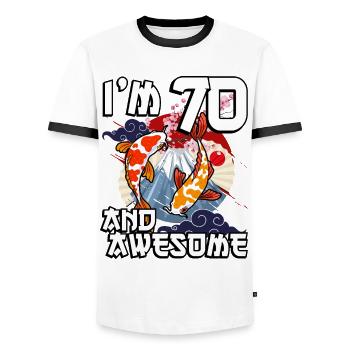 Ich Bin 70 Und Awesome Japanischer Karpfen Koi - Männer Kontrast-T-Shirt - Weiß/Schwarz - Vorne - AI Model Female 172 light (172cm) & AI Model Male 178 dark (178cm)