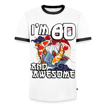 Ich Bin 80 Und Awesome Japanischer Karpfen Koi - Männer Kontrast-T-Shirt - Weiß/Schwarz - Vorne - AI Model Female 172 light (172cm) & AI Model Male 178 dark (178cm)
