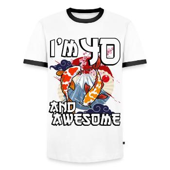 Ich Bin 40 Und Awesome Japanischer Karpfen Koi - Männer Kontrast-T-Shirt - Weiß/Schwarz - Vorne - AI Model Female 172 light (172cm) & AI Model Male 178 dark (178cm)