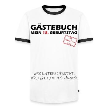 Geburtstag Gästebuch zum 18ten -T-Shirt - Männer Kontrast-T-Shirt - Weiß/Schwarz - Vorne - AI Model Female 172 light (172cm) & AI Model Male 178 dark (178cm)