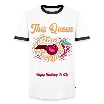 This queen was born in October happy - Men's Ringer Shirt - white/black - Front - AI Model Female 172 light (172cm) & AI Model Male 178 dark (178cm)