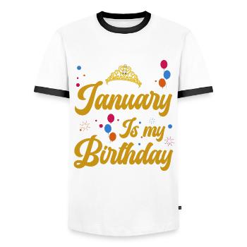 Janvier est mon anniversaire. La célébration de l' - T-shirt contrasté Homme - blanc/noir - Devant - AI Model Female 172 light (172cm) & AI Model Male 178 dark (178cm)