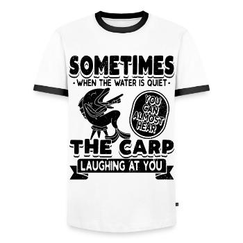 You Can Hear The Carp Laugh Fishing - Men's Ringer Shirt - white/black - Front - AI Model Female 172 light (172cm) & AI Model Male 178 dark (178cm)