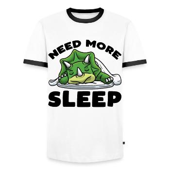 Need More Sleep Triceratops Dinosaurs - Men's Ringer Shirt - white/black - Front - AI Model Female 172 light (172cm) & AI Model Male 178 dark (178cm)