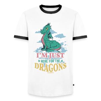 Je suis juste ici pour les dragons - T-shirt contrasté Homme - blanc/noir - Devant - AI Model Female 172 light (172cm) & AI Model Male 178 dark (178cm)