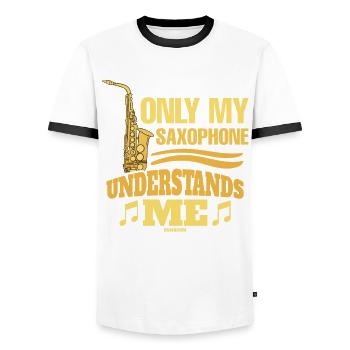 Only My Saxophone Understands Me - Männer Kontrast-T-Shirt - Weiß/Schwarz - Vorne - AI Model Female 172 light (172cm) & AI Model Male 178 dark (178cm)