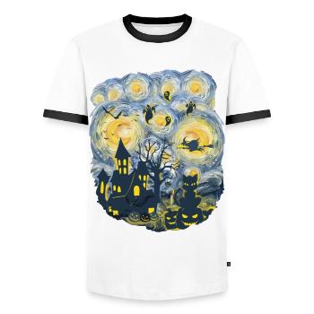 Soirée effrayante avec des fantômes de citrouilles - T-shirt contrasté Homme - blanc/noir - Devant - AI Model Female 172 light (172cm) & AI Model Male 178 dark (178cm)