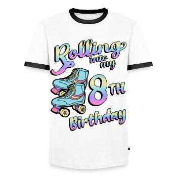 Rolling Into My 8th Birthday Quad Skater - Men's Ringer Shirt - white/black - Front - AI Model Female 172 light (172cm) & AI Model Male 178 dark (178cm)