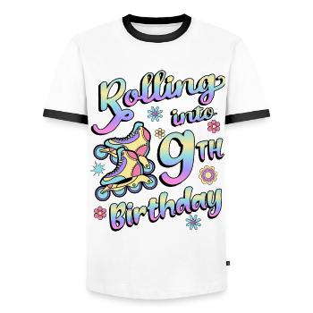Rolling Into 9th Geburtstag Roller Skater Inline - Männer Kontrast-T-Shirt - Weiß/Schwarz - Vorne - AI Model Female 172 light (172cm) & AI Model Male 178 dark (178cm)