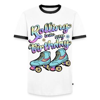 Rolling Into My Birthday Quad Skater Rollschuhe - Männer Kontrast-T-Shirt - Weiß/Schwarz - Vorne - AI Model Female 172 light (172cm) & AI Model Male 178 dark (178cm)