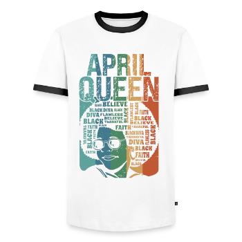 April Queen Birth Month Celebrate Black Faith - Männer Kontrast-T-Shirt - Weiß/Schwarz - Vorne - AI Model Female 172 light (172cm) & AI Model Male 178 dark (178cm)