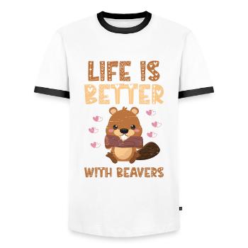 La vie est meilleure avec les castors pour un animal des bois - T-shirt contrasté Homme - blanc/noir - Devant - AI Model Female 172 light (172cm) & AI Model Male 178 dark (178cm)