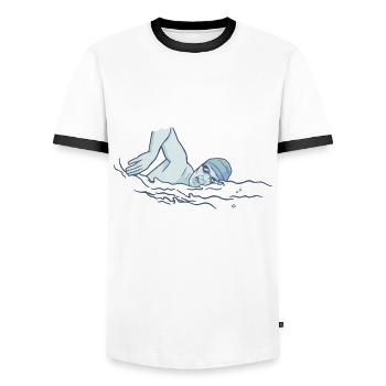 Natation Sauveteur Cours de natation Piscine extérieure Cadeau - T-shirt contrasté Homme - blanc/noir - Devant - AI Model Female 172 light (172cm) & AI Model Male 178 dark (178cm)