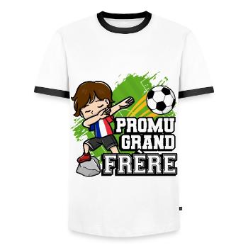 Promu Grand Frère Funny footballer - Men's Ringer Shirt - white/black - Front - AI Model Female 172 light (172cm) & AI Model Male 178 dark (178cm)