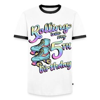 Rolling Into My 5th Birthday Quad Skater - Männer Kontrast-T-Shirt - Weiß/Schwarz - Vorne - AI Model Female 172 light (172cm) & AI Model Male 178 dark (178cm)