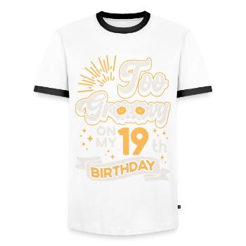 Too Groovy On My 19th Birthday Neunzehn Jahre Alt - Männer Kontrast-T-Shirt - Weiß/Schwarz - Vorne - AI Model Female 172 light (172cm) & AI Model Male 178 dark (178cm)