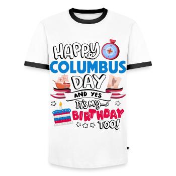 Happy Columbus Day And Yes I Have Too - Men's Ringer Shirt - white/black - Front - AI Model Female 172 light (172cm) & AI Model Male 178 dark (178cm)