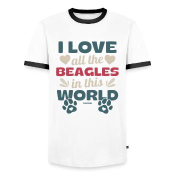 Ich liebe alle Beagles dieser Welt - Männer Kontrast-T-Shirt - Weiß/Schwarz - Vorne - AI Model Female 172 light (172cm) & AI Model Male 178 dark (178cm)