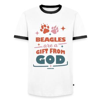 Beagles are a gift from God - Men's Ringer Shirt - white/black - Front - AI Model Female 172 light (172cm) & AI Model Male 178 dark (178cm)