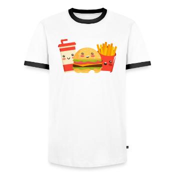 Restauration rapide pour les filles - T-shirt contrasté Homme - blanc/noir - Devant - AI Model Female 172 light (172cm) & AI Model Male 178 dark (178cm)