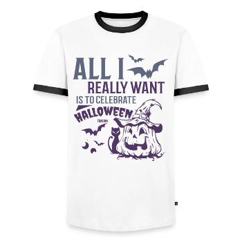 I want to celebrate Halloween - Men's Ringer Shirt - white/black - Front - AI Model Female 172 light (172cm) & AI Model Male 178 dark (178cm)