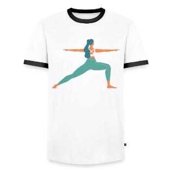 Yoga Fitness Trainer Mrs. Mother - Men's Ringer Shirt - white/black - Front - AI Model Female 172 light (172cm) & AI Model Male 178 dark (178cm)