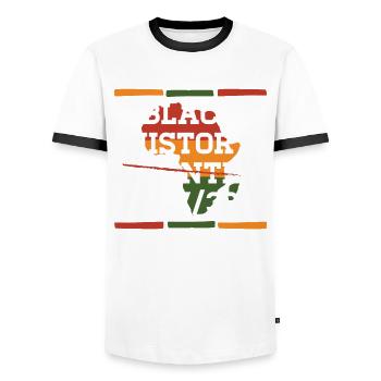 Black History Month 24/7/365 Celebrate the - Men's Ringer Shirt - white/black - Front - AI Model Female 172 light (172cm) & AI Model Male 178 dark (178cm)