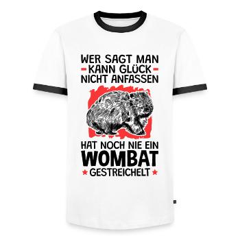 Wombats streicheln Beuteltier Wombat - Männer Kontrast-T-Shirt - Weiß/Schwarz - Vorne - AI Model Female 172 light (172cm) & AI Model Male 178 dark (178cm)