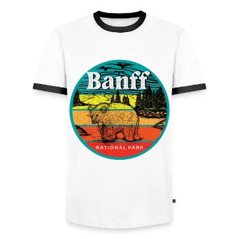 Banff Grizzly Bear National Park Alberta Camping Moun - Men's Ringer Shirt - white/black - Front - AI Model Female 172 light (172cm) & AI Model Male 178 dark (178cm)