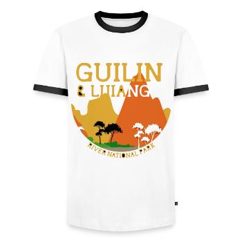 Parc national de la rivière Guilin Lijiang Rivière China Li - T-shirt contrasté Homme - blanc/noir - Devant - AI Model Female 172 light (172cm) & AI Model Male 178 dark (178cm)