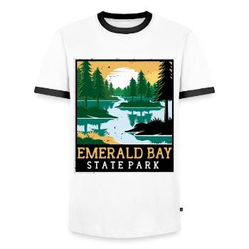 State Park Nevada Emerald Bay Kalifornien Camping - Männer Kontrast-T-Shirt - Weiß/Schwarz - Vorne - AI Model Female 172 light (172cm) & AI Model Male 178 dark (178cm)