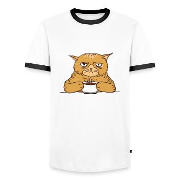 Coffee for the bad mood cat - Men's Ringer Shirt - white/black - Front - AI Model Female 172 light (172cm) & AI Model Male 178 dark (178cm)
