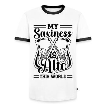 Saxophoniste Saxophoniste Saxophoniste - T-shirt contrasté Homme - blanc/noir - Devant - AI Model Female 172 light (172cm) & AI Model Male 178 dark (178cm)